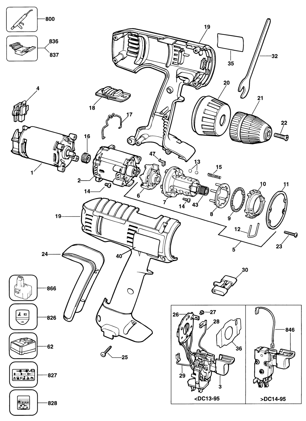 Elu BSA21 Type 1 Cordless Drill Spare Parts
