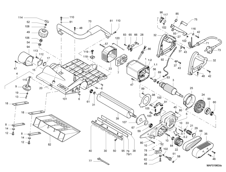 Mafell 925201 Carpentry Planing Machine ZH 205 Ec up to machine no. 1137324 Spare Parts