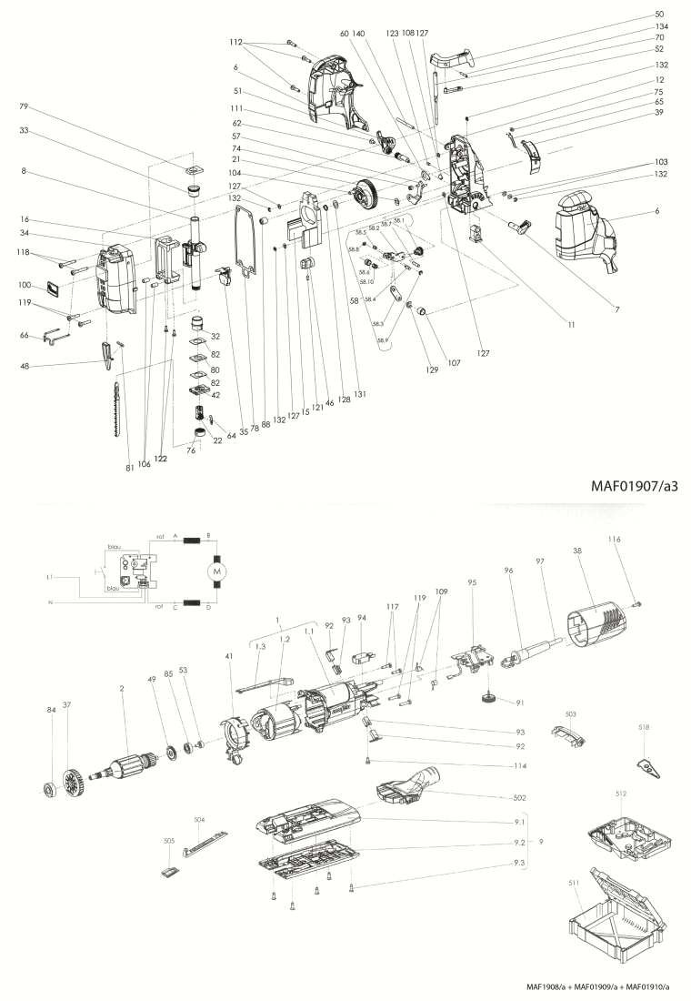Mafell 917103 Jig Saw P1 cc MaxiMAX case in the MAFELL-MAX from machine no. 982421 - 1012535 Spare Parts
