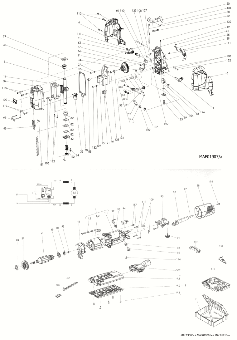 Mafell 917103 Jig Saw P1 cc MaxiMAX case in the MAFELL-MAX from machine no. 915910 - 919897 Spare Parts