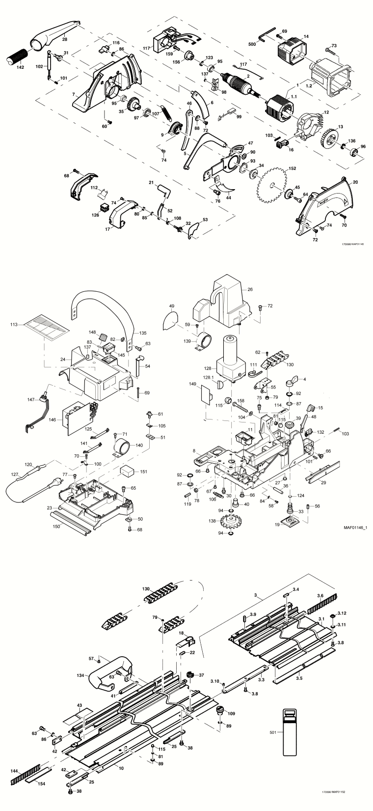 Mafell 916201 Portable Panel Saw System PSS 3100 SE up to machine no. 815857 Spare Parts