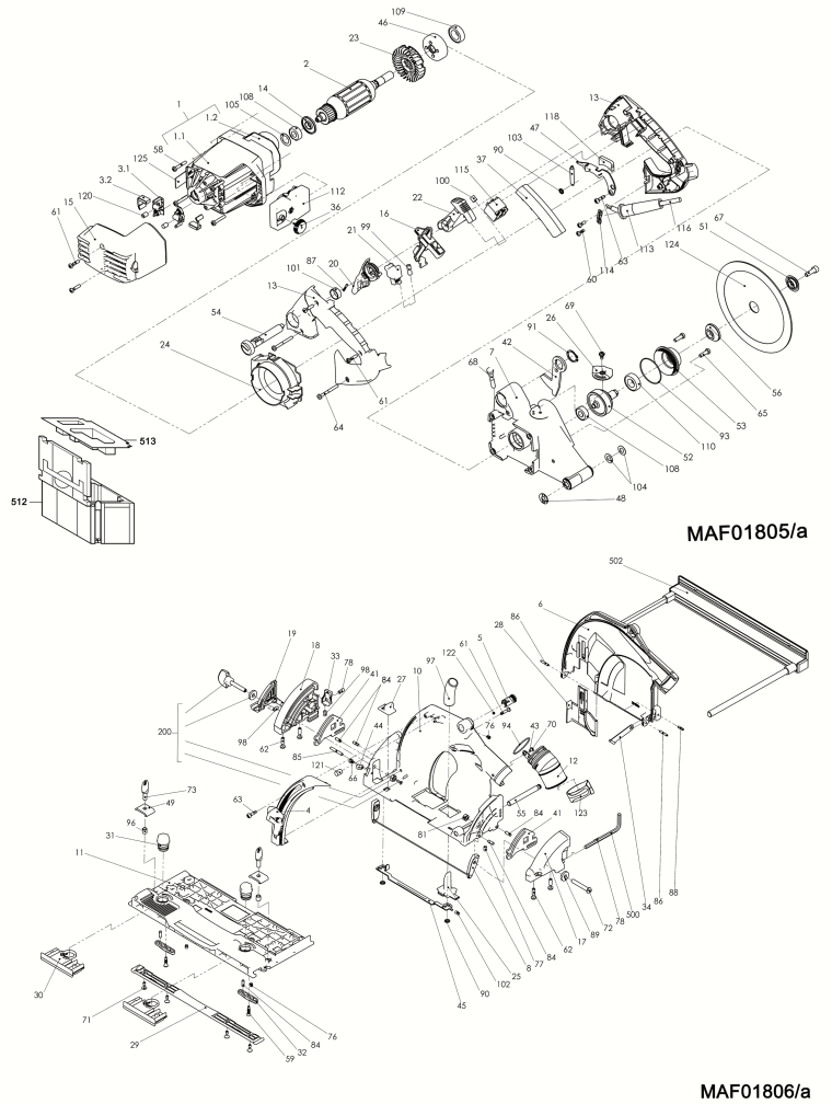 Mafell 917601 Plunge-cut saw MT 55 cc in the MAFELL-MAX up to machine no. 899219 Spare Parts