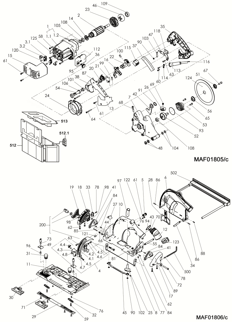 Mafell 917603 Plunge-Cut Saw MT 55 cc MaxiMAX in the MAFELL-MAX up to machine no. 1081589 Spare Parts