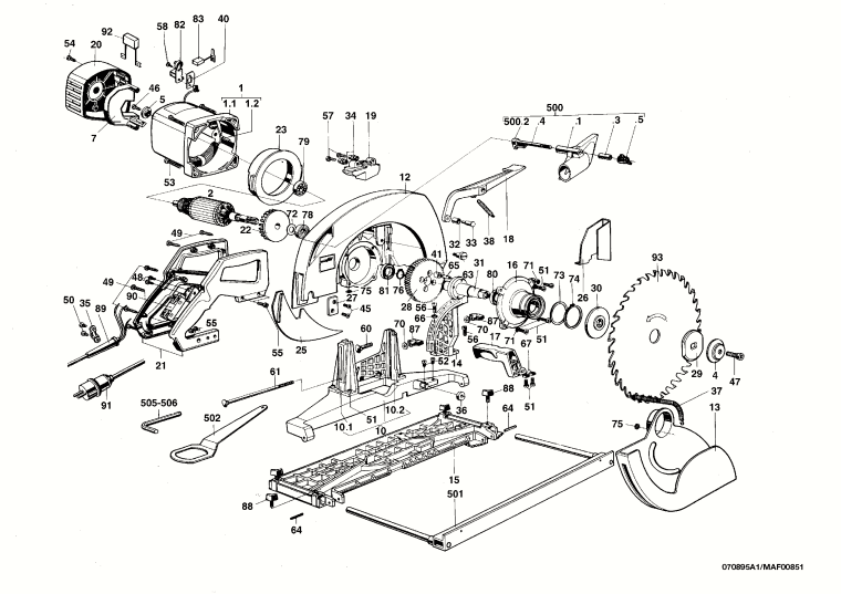 Mafell 913701 Portable Circular Saw MKS 105 E up to machine no. 761893 Spare Parts