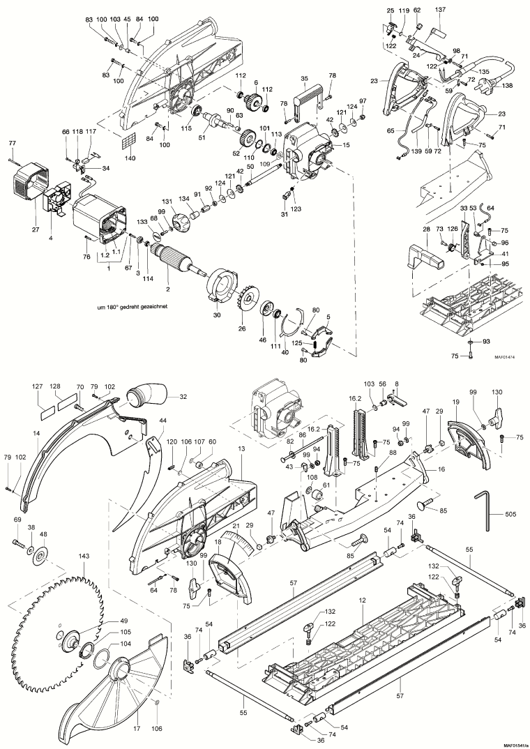 Mafell 924501 Portable Circular Carpentry Saw MKS 165 E up to machine no. 809298 Spare Parts