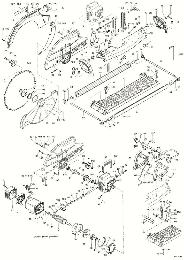 Mafell 924801 Portable Circular Carpentry Saw MKS 185 E up to machine no. 809627 Spare Parts