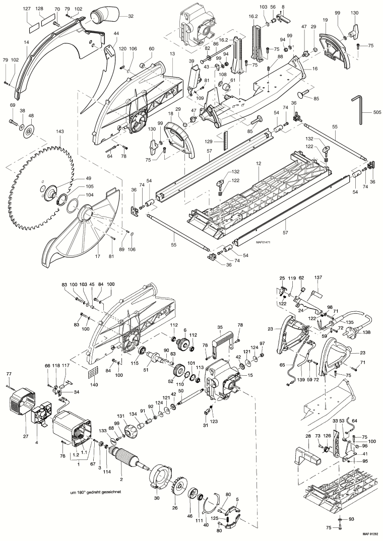 Mafell 924801 Portable Circular Carpentry Saw MKS 185 E up to machine no. 759858 Spare Parts