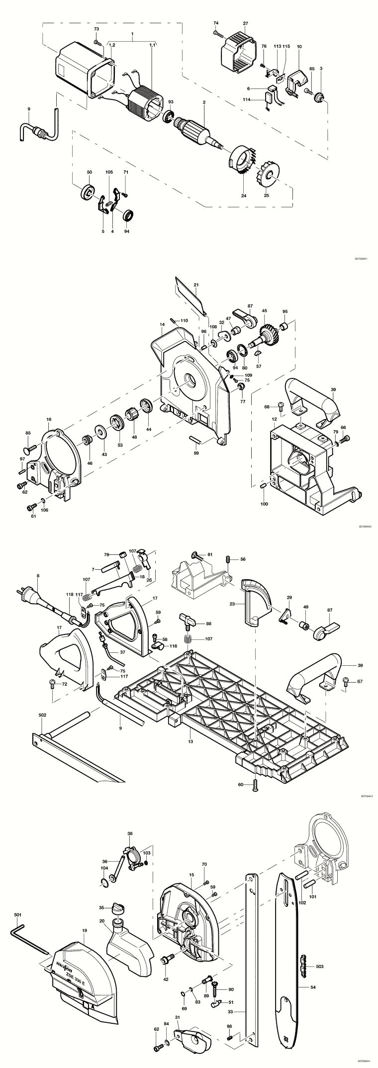 Mafell 924901 Carpenters Chain Saw ZSE 330 E Spare Parts