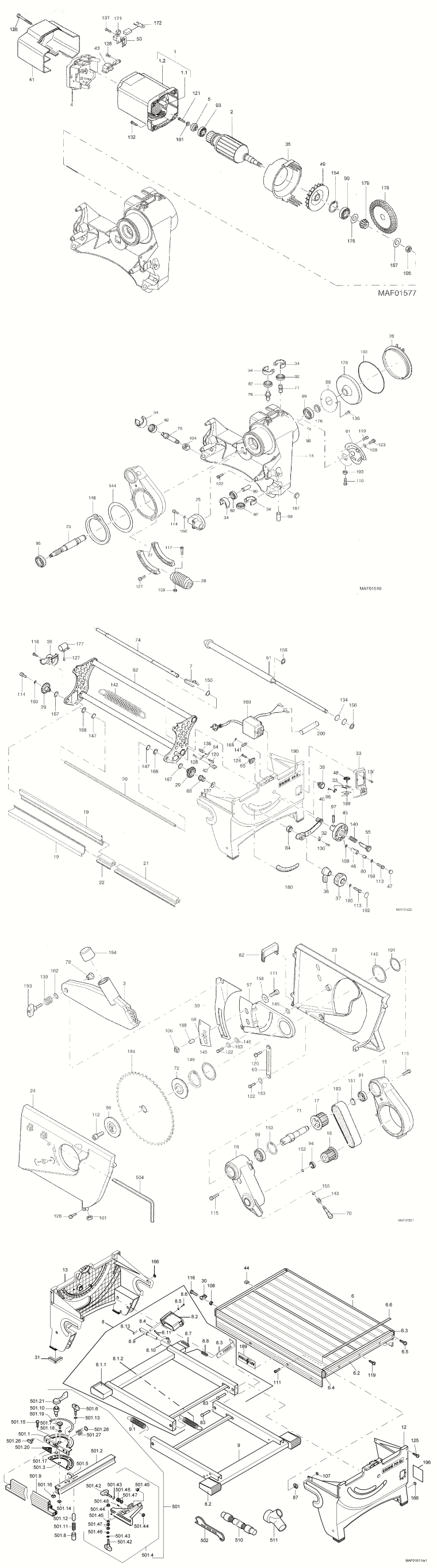 Mafell 971601 Pull-Push Saw ERIKA 85 E up to machine no. 816909 Spare Parts