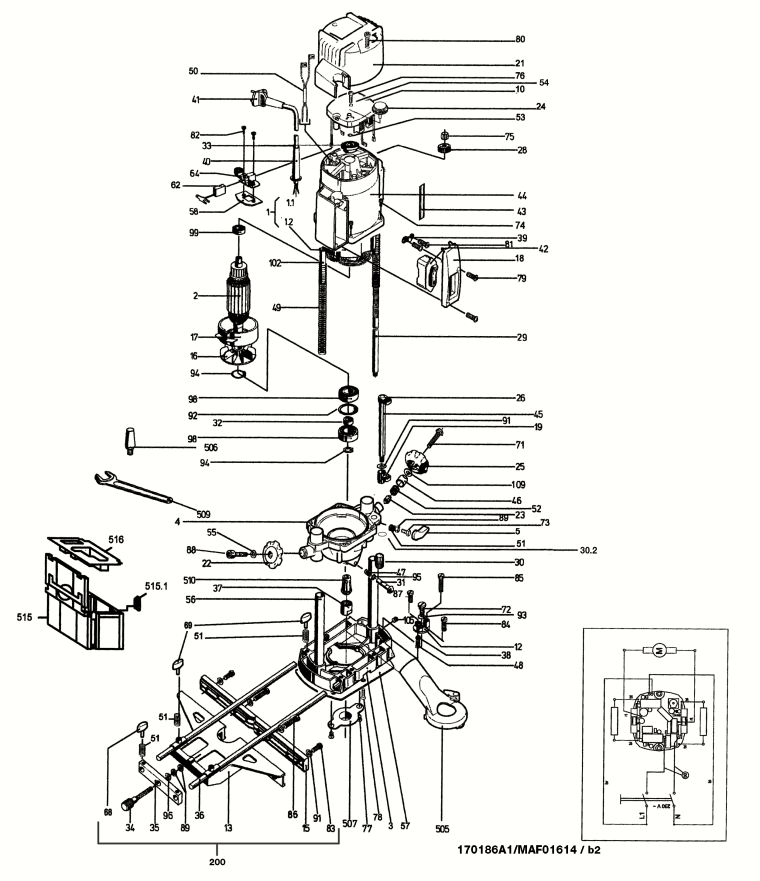 Mafell 916901 Hand Router LO 65 Ec MaxiMAX in MAFELL-MAX up to machine no. 1158698 Spare Parts