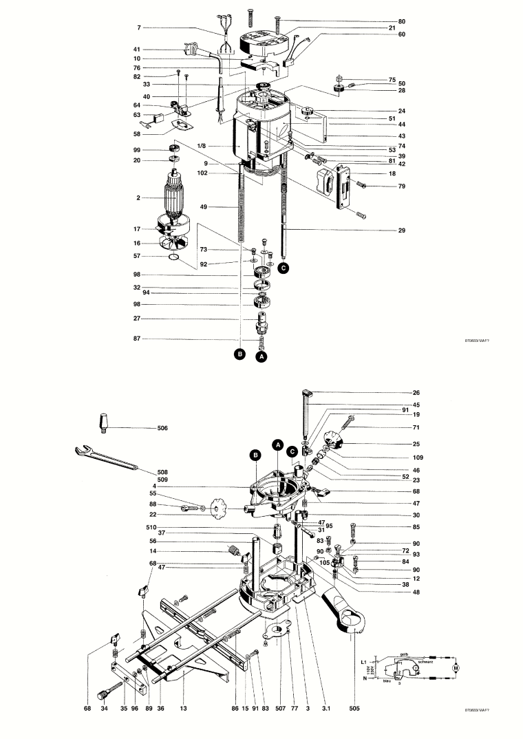 Mafell 913001 Hand Router LO 65 E up to machine no. 539695 Spare Parts