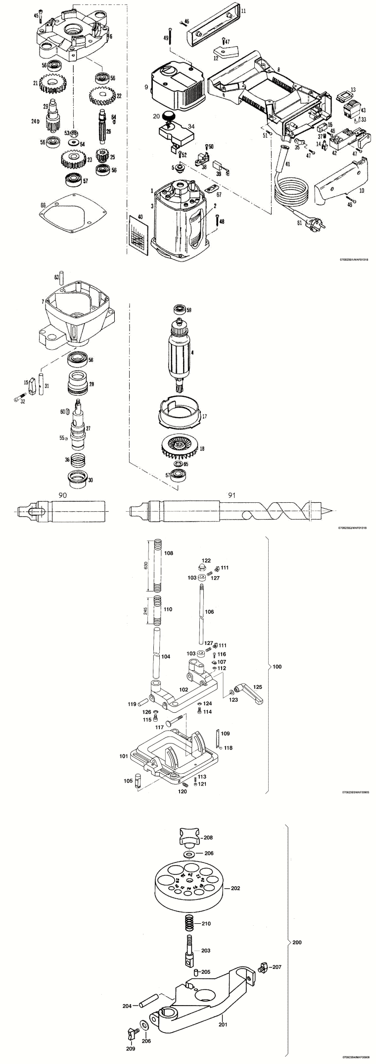 Mafell 922901 Carpentry Drilling Machine ZB 400 E (single-phase) with drill mount, max. drilling depth 350 mm ⠓ 3/4 in.) Spare Parts