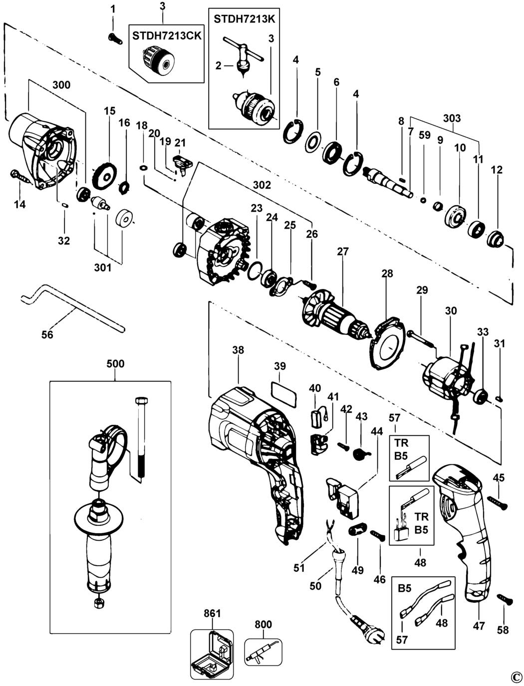 Stanley STDH7213 Type 1 Hammer Drill Spare Parts