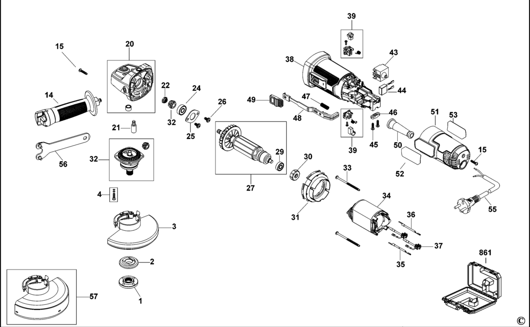 Stanley FME822 Type 1 Small Angle Grinder Spare Parts