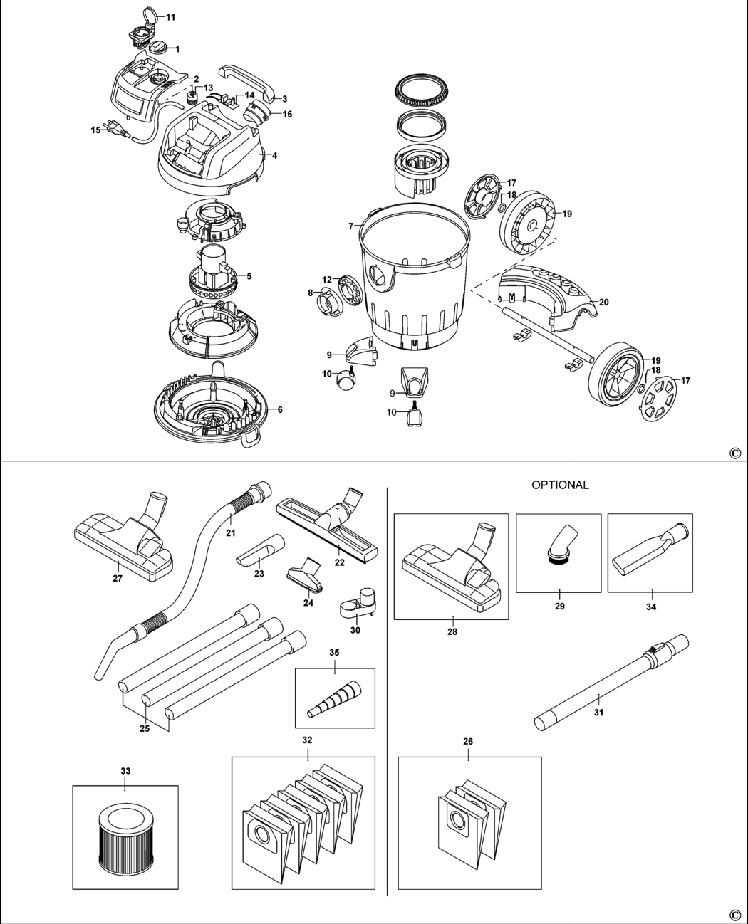 Stanley SXVC20PTE Type 1 Vacuum Cleaner Spare Parts