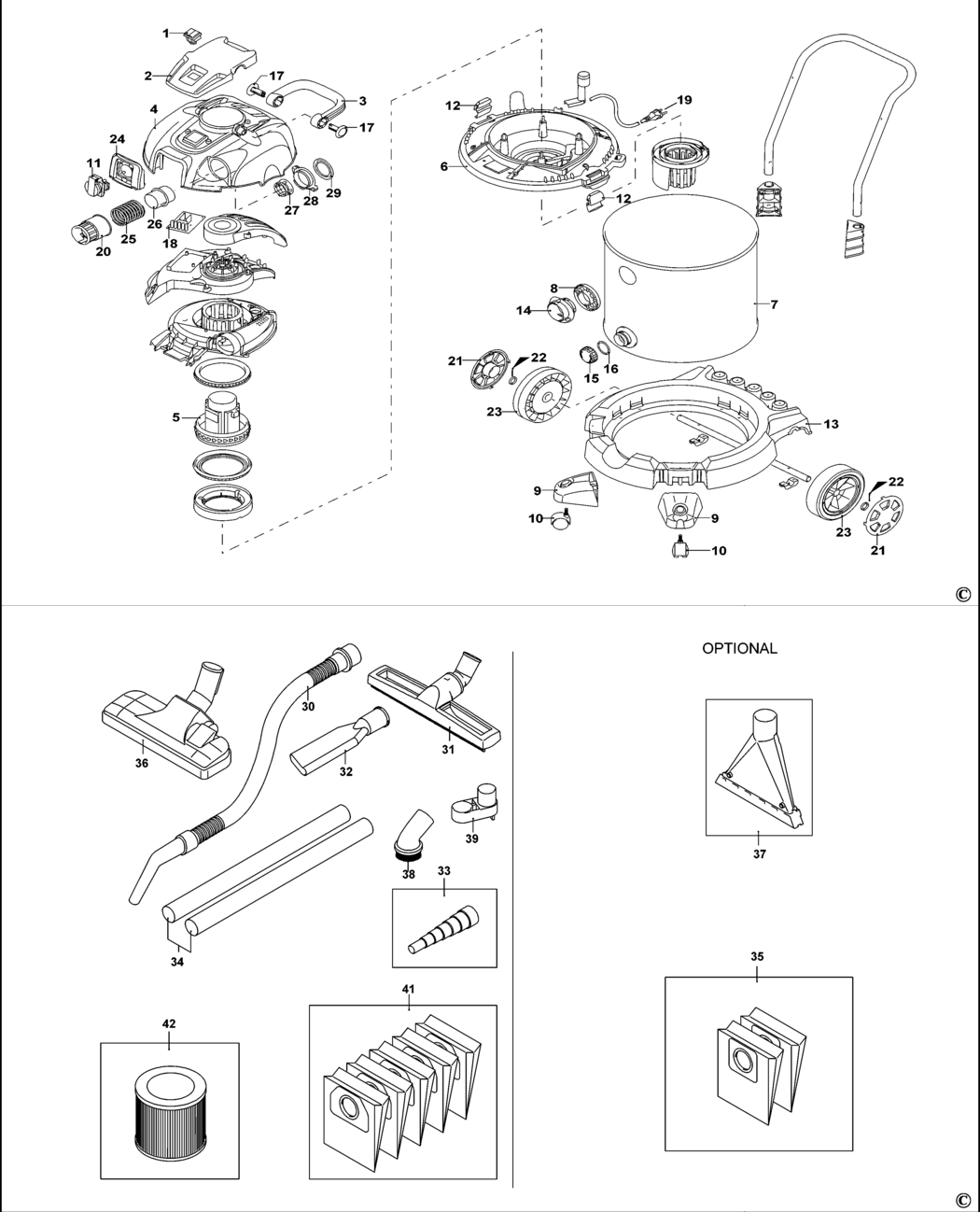 Stanley SXVC50XTDE Type 1 Vacuum Cleaner Spare Parts