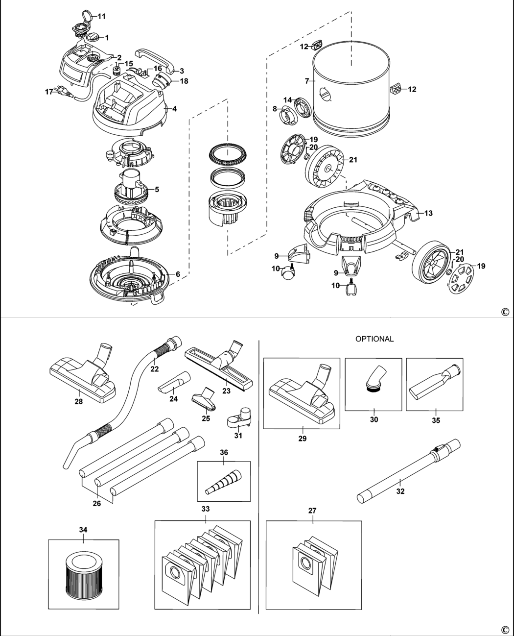 Stanley SXVC20XTE Type 1 Vacuum Cleaner Spare Parts