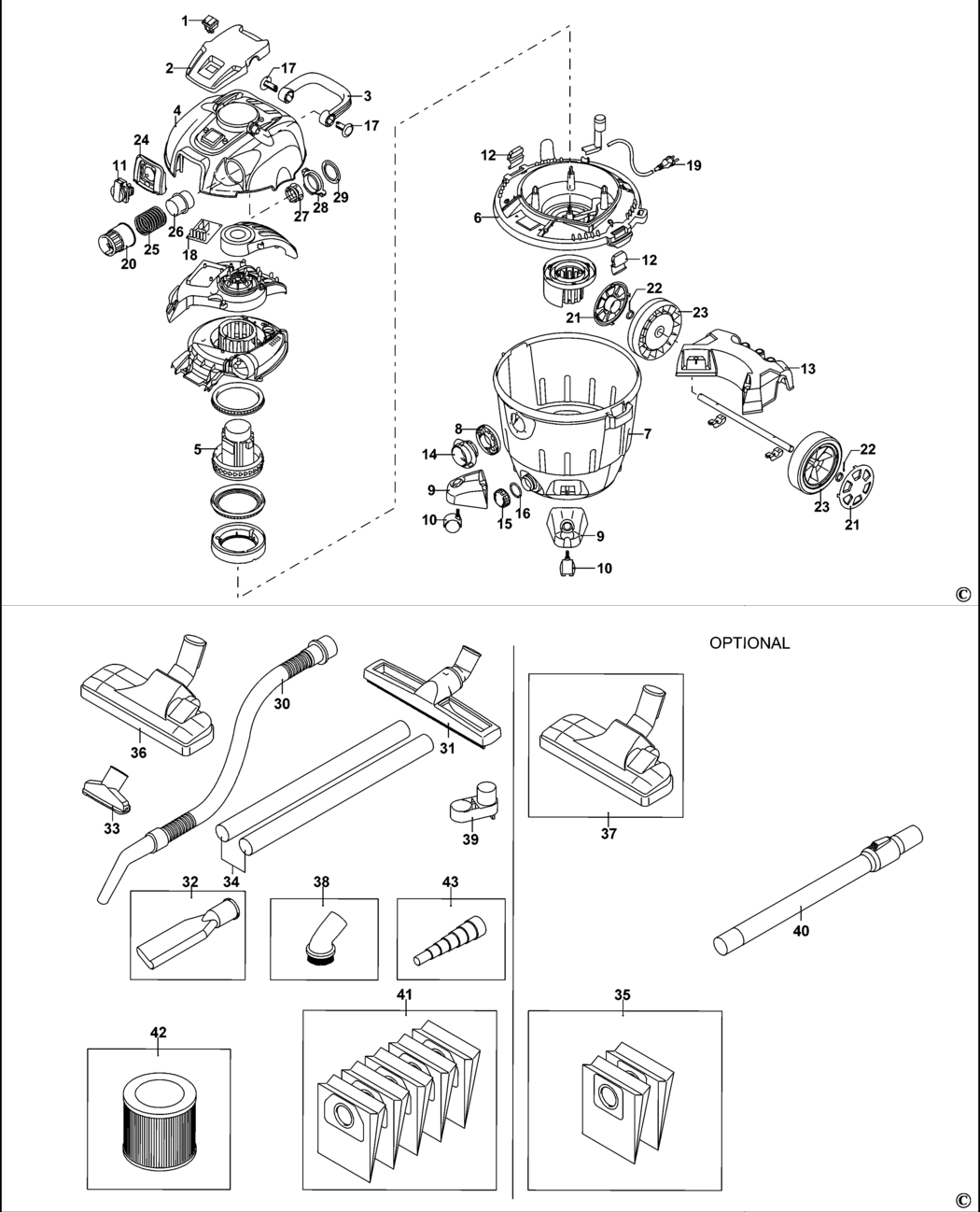 Stanley SXVC35PTDE Type 1 Vacuum Cleaner Spare Parts