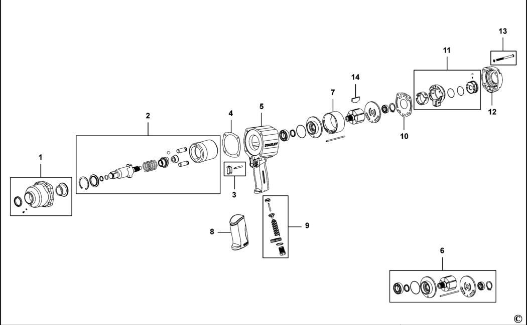 Stanley STMT97134-8 Type 1 Impact Wrench Spare Parts