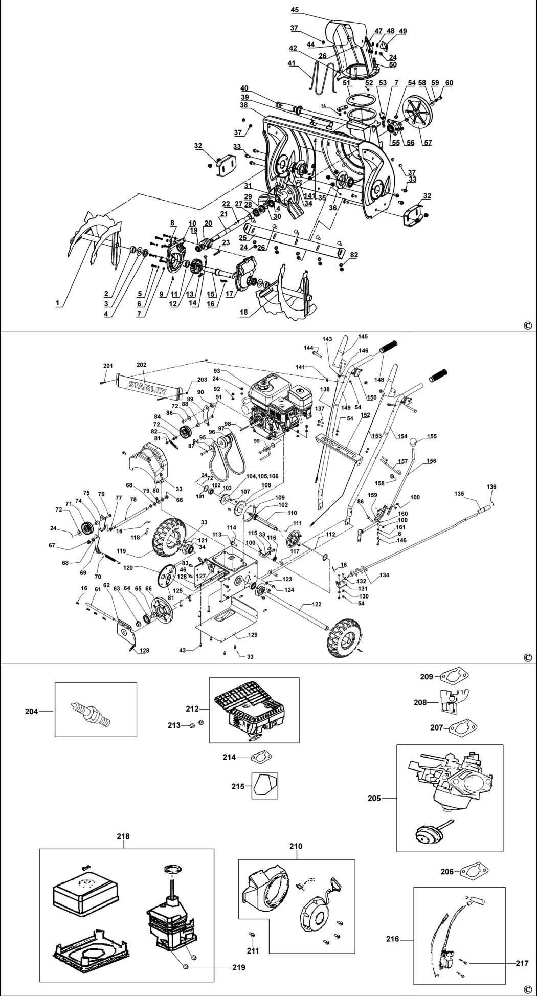 Stanley SPT-163-560 Type 1 Snow Thrower Spare Parts