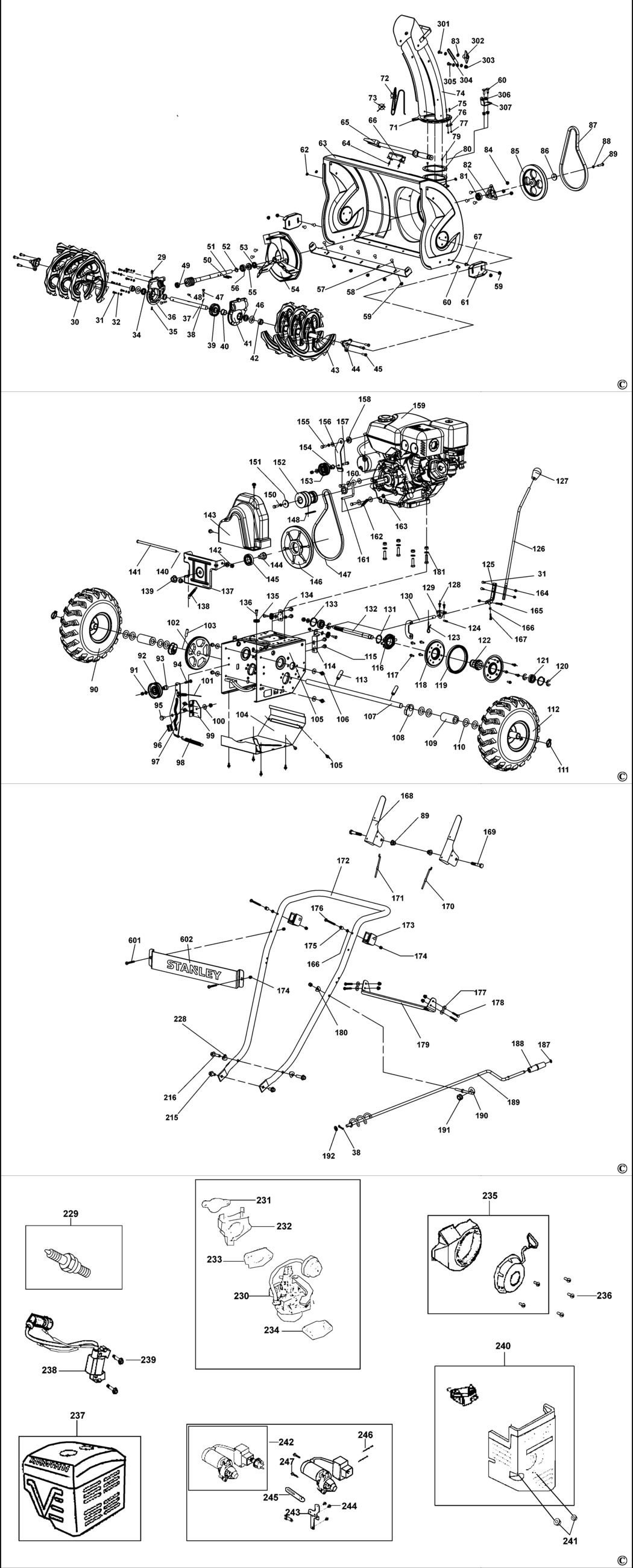 Stanley SPT-182-570 Type 1 Snow Thrower Spare Parts