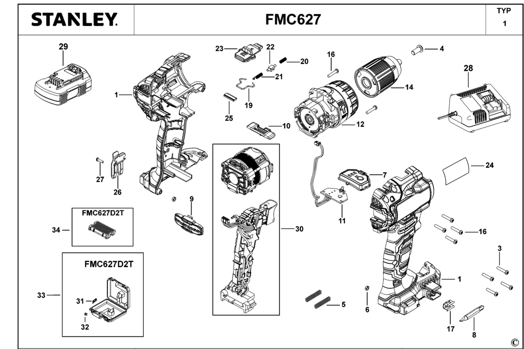 Stanley FMC627 Type 1 Hammer Drill Spare Parts
