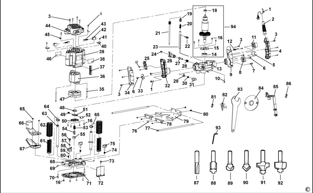 Stanley SRR1200 Type 1 Plunge Router Spare Parts