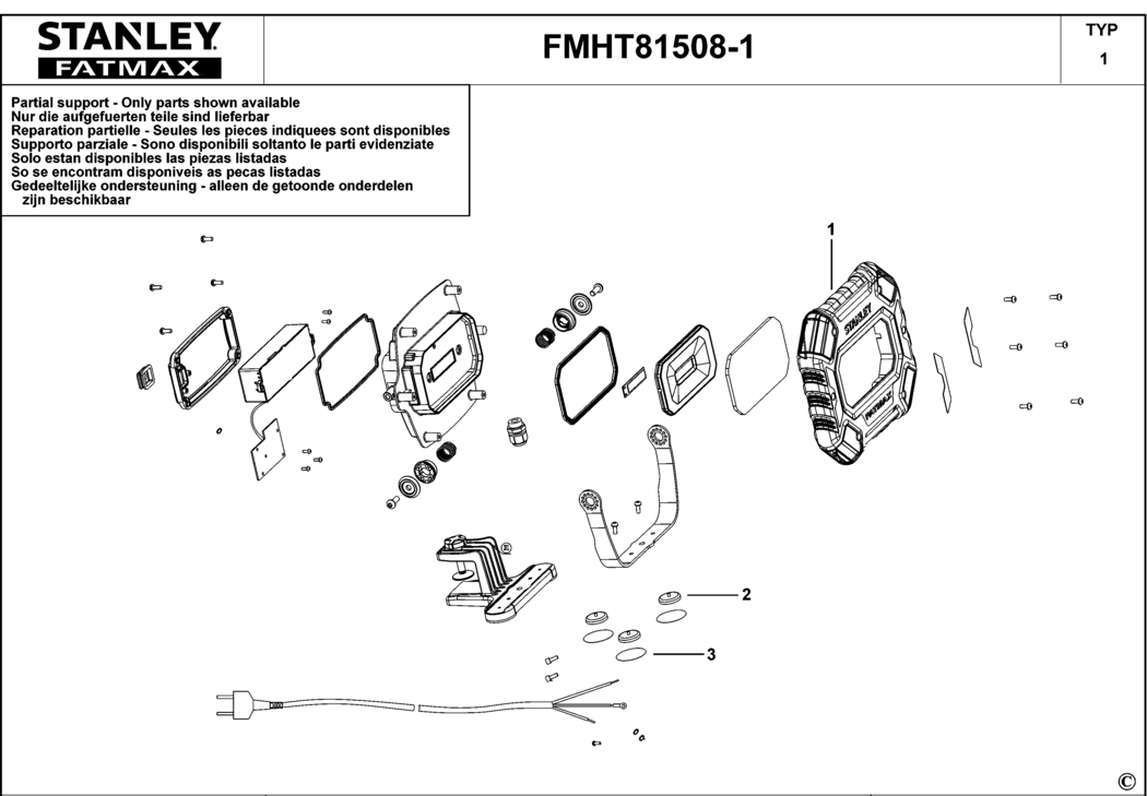 Stanley FMHT81508-1 Type 1 Worklight Spare Parts