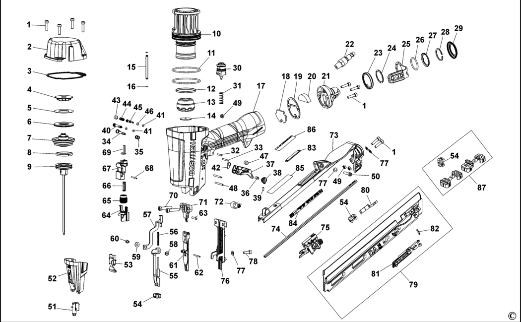 Bostitch DA1564K-E Type REV A Angled Finish Nailer 15 Gauge Spare Parts