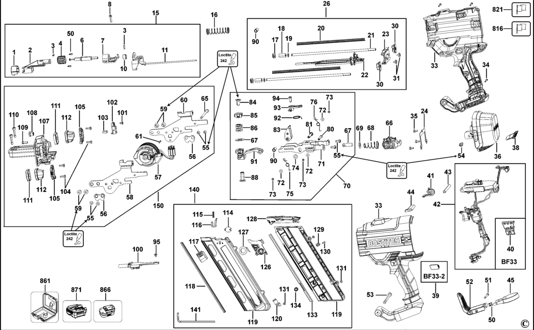 Bostitch BF33-2 Type 1 Cordless Nailer Spare Parts