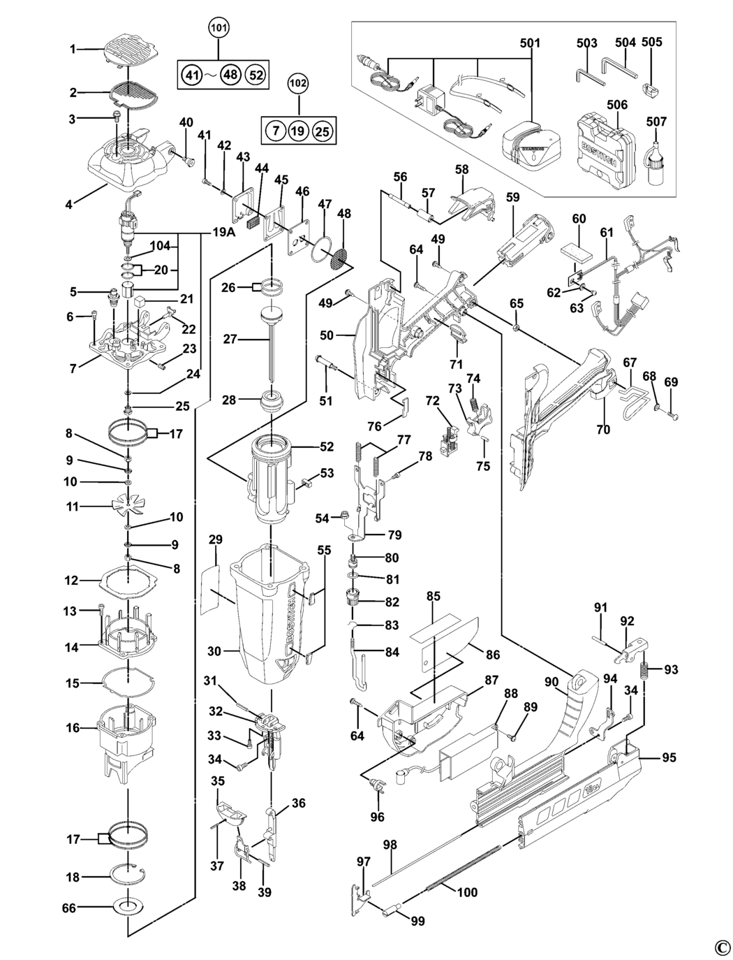 Bostitch GBT1850K Type B Nailer Spare Parts