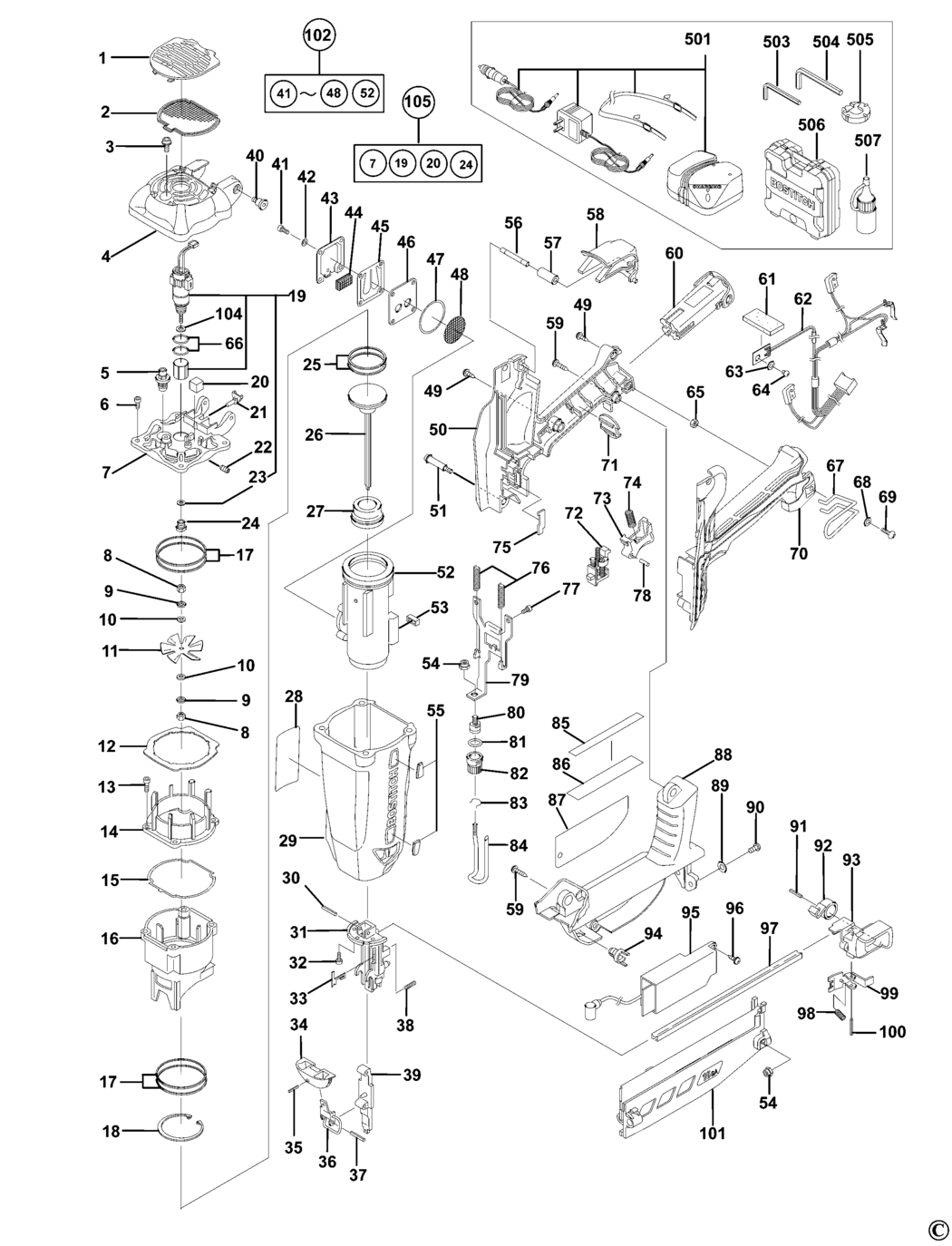 Bostitch GFN1664K Type B Nailer Spare Parts