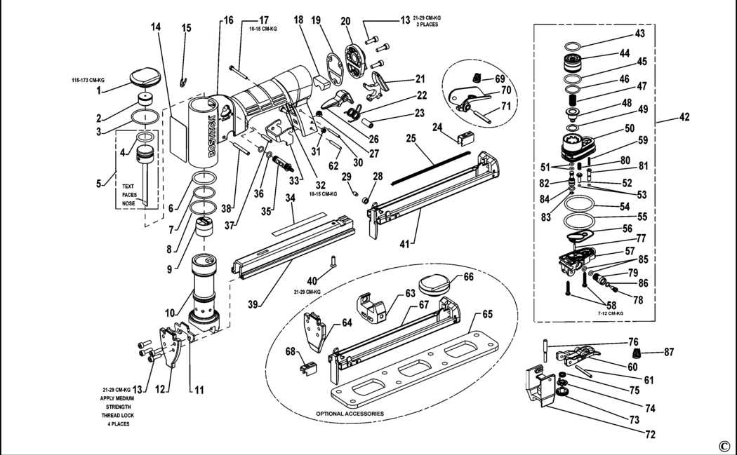 Bostitch 21671B-A-E Type Rev 1 Pneumatic Stapler Spare Parts