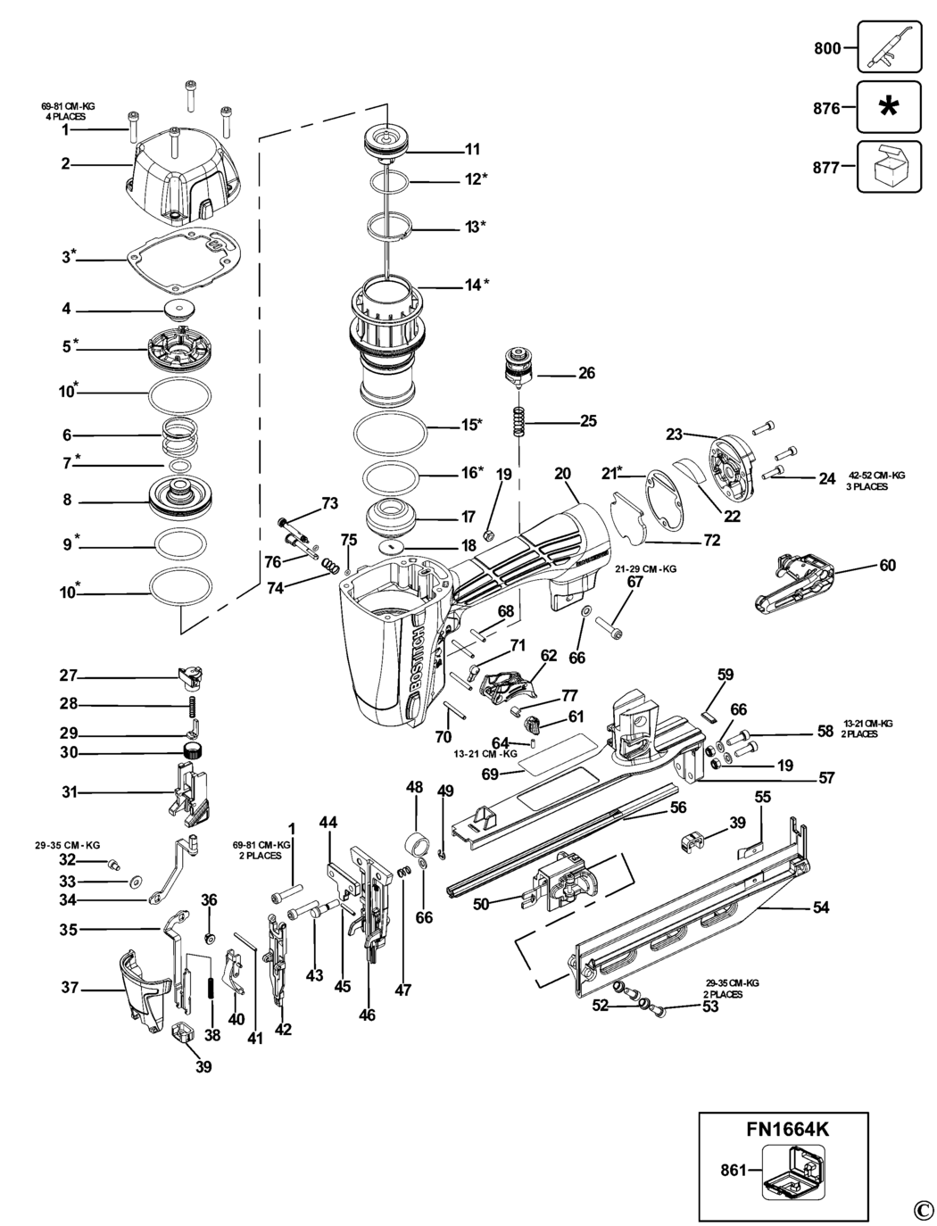 Bostitch FN1664-E Type Rev D Finish Nailer Spare Parts