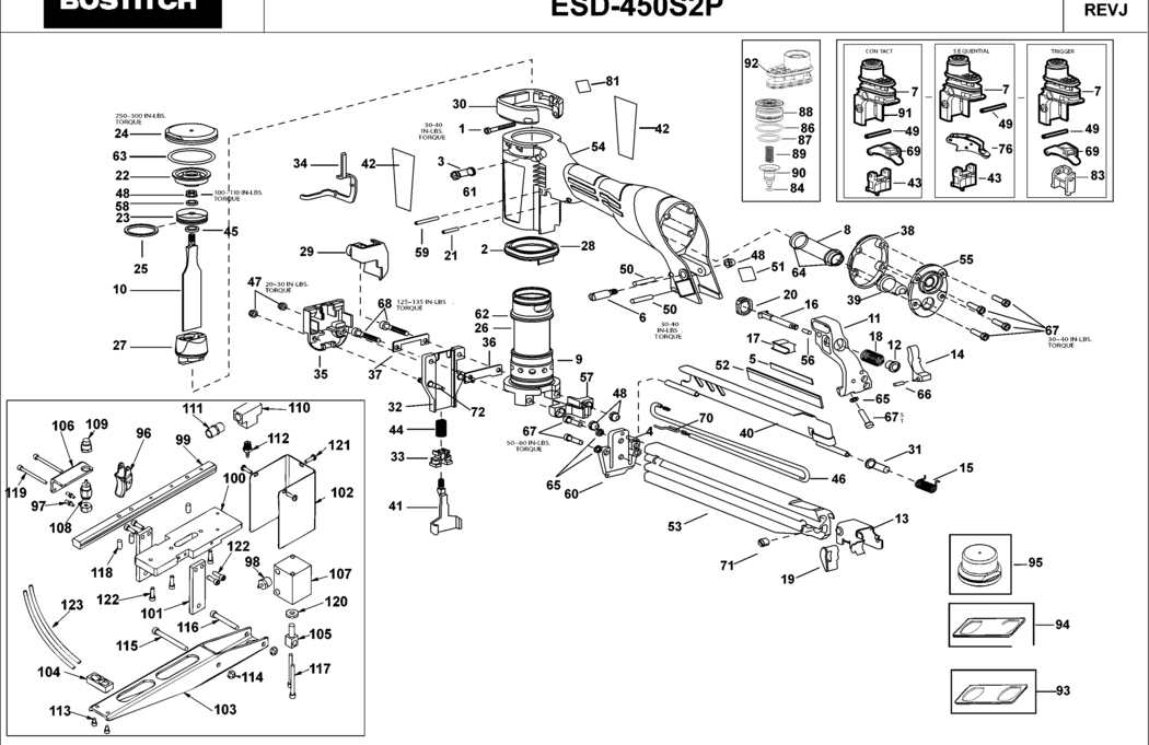Bostitch ESD-450S2P Type REVJ Pneumatic Plier Spare Parts
