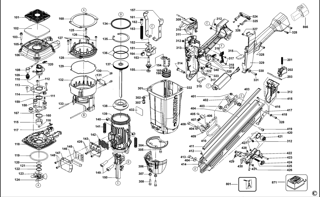 Bostitch GF9033-E Type REV-A Nailer Spare Parts