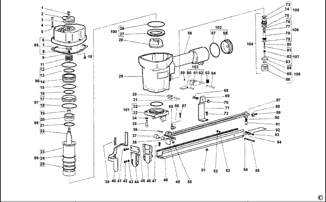 Bostitch 3447 Type REV A Pneumatic Stapler Spare Parts