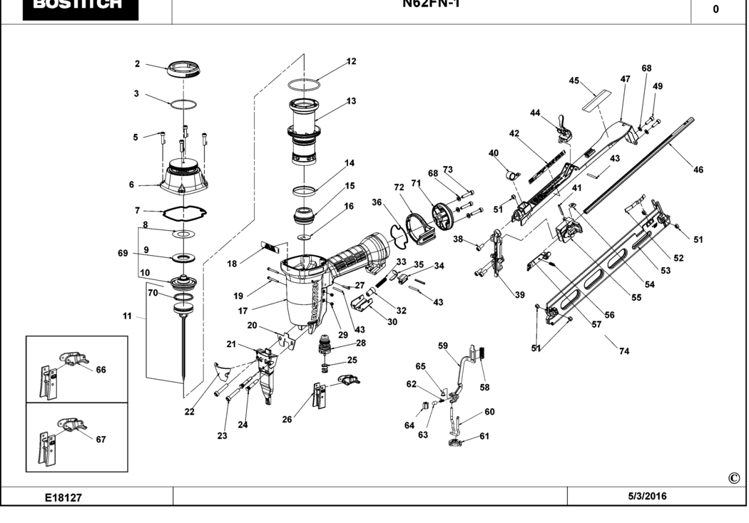 Bostitch N62FN Type REV 0 Finish Nailer Spare Parts
