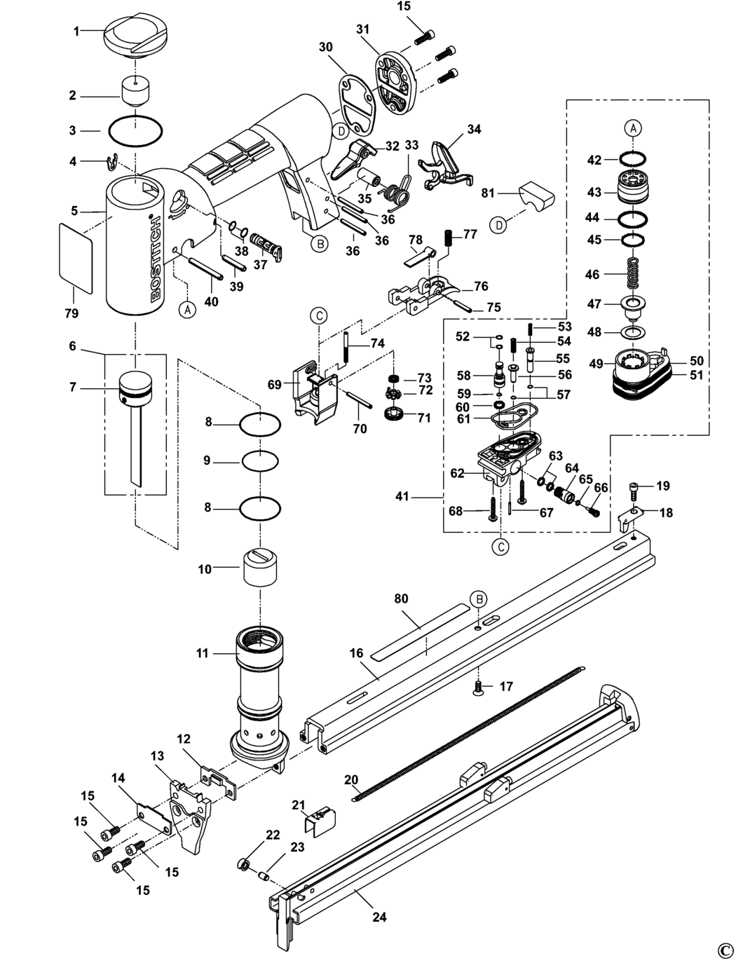 Bostitch TU-216-71ALM Type REV 0 Stapler Spare Parts