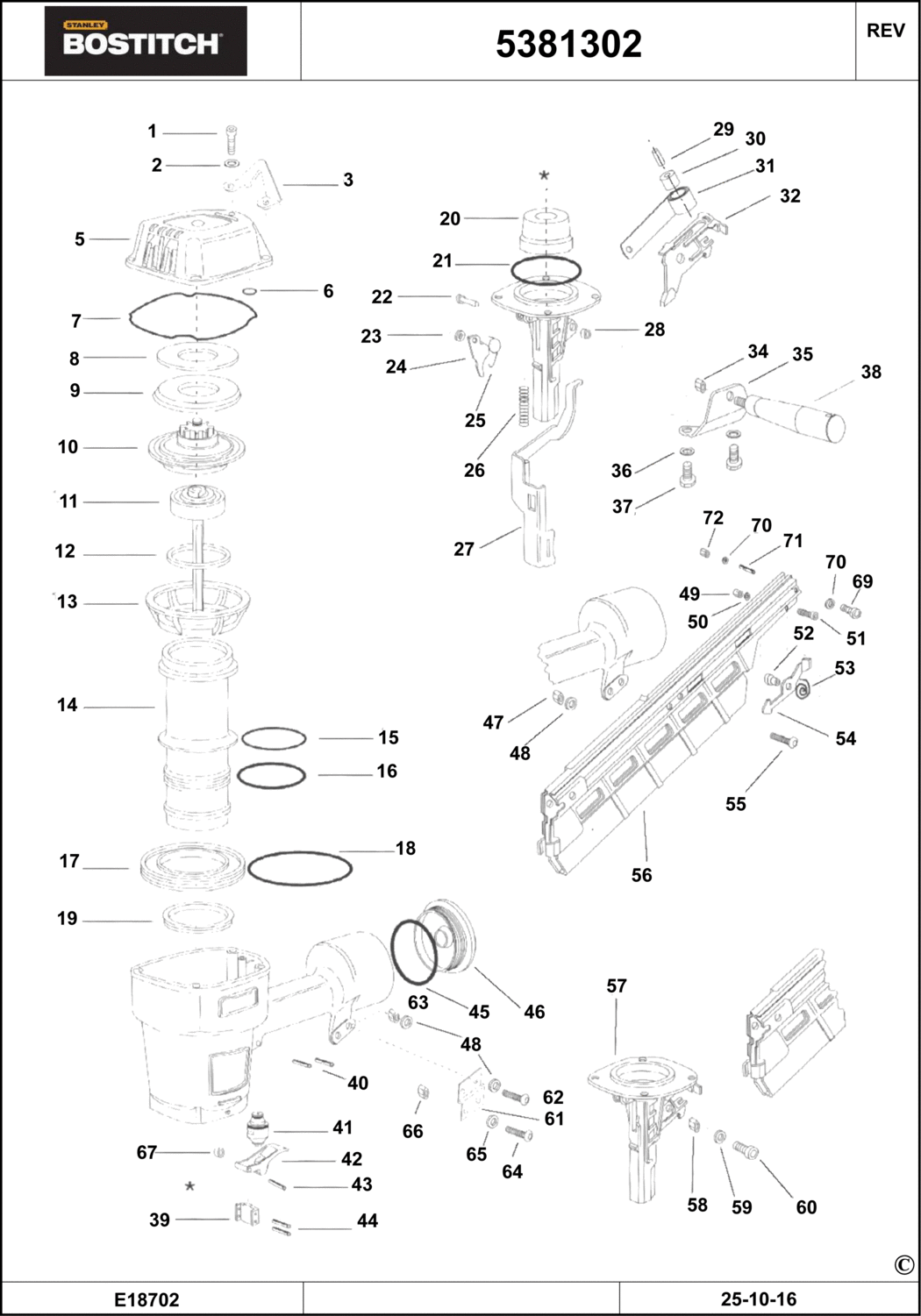 Bostitch 5381302 Type REV 0 Nailer Spare Parts