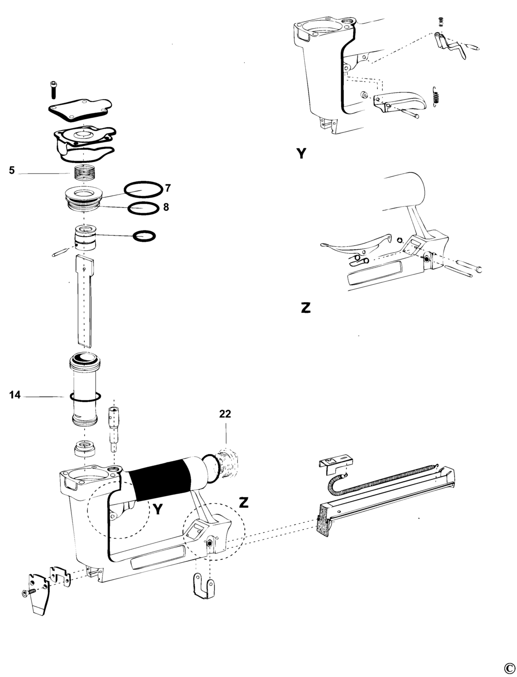 Bostitch MODEL 4016 8016 Type REV 0 Nailer Spare Parts