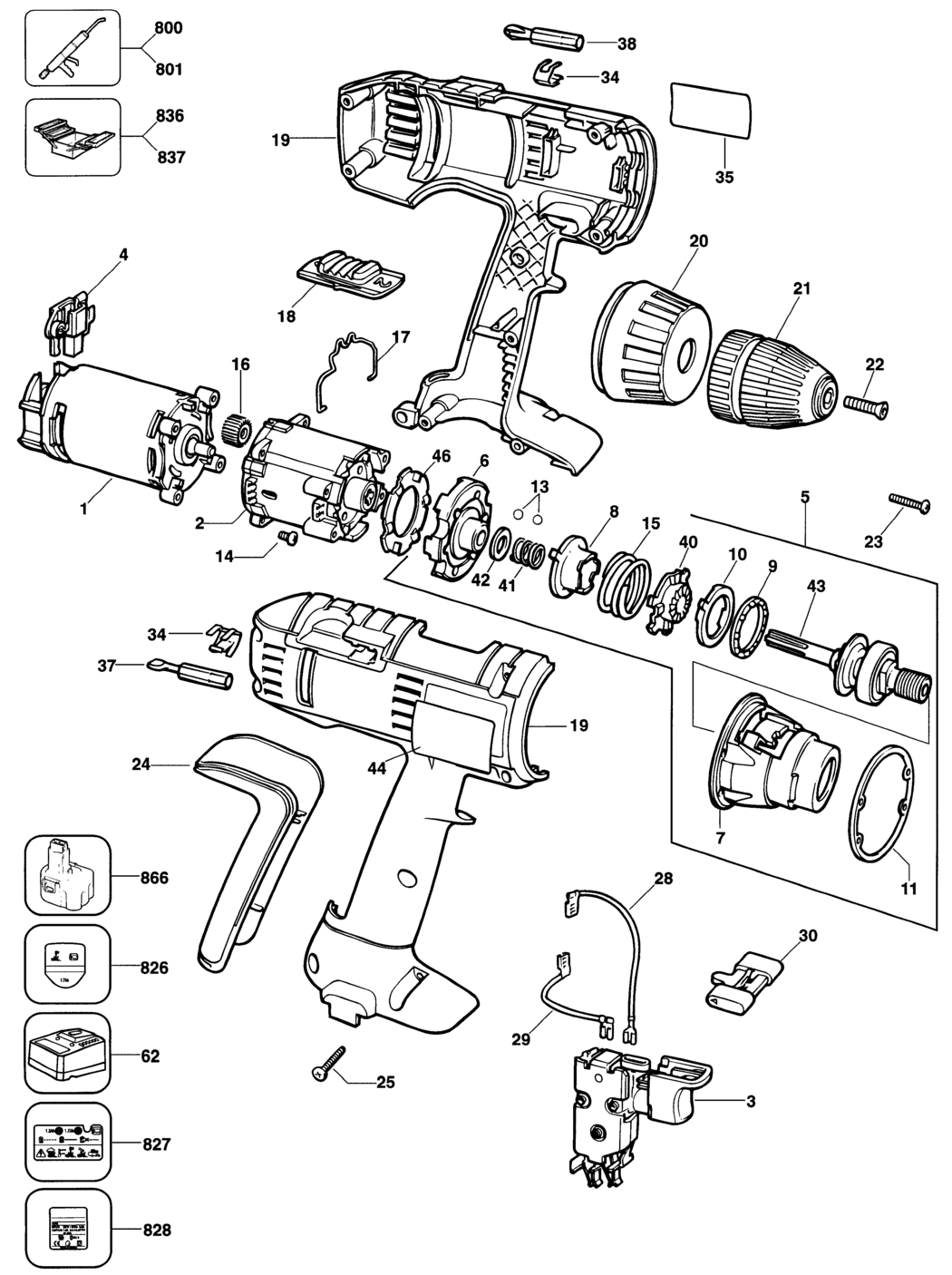 Elu 126851 Type 1 Cordless Drill Spare Parts