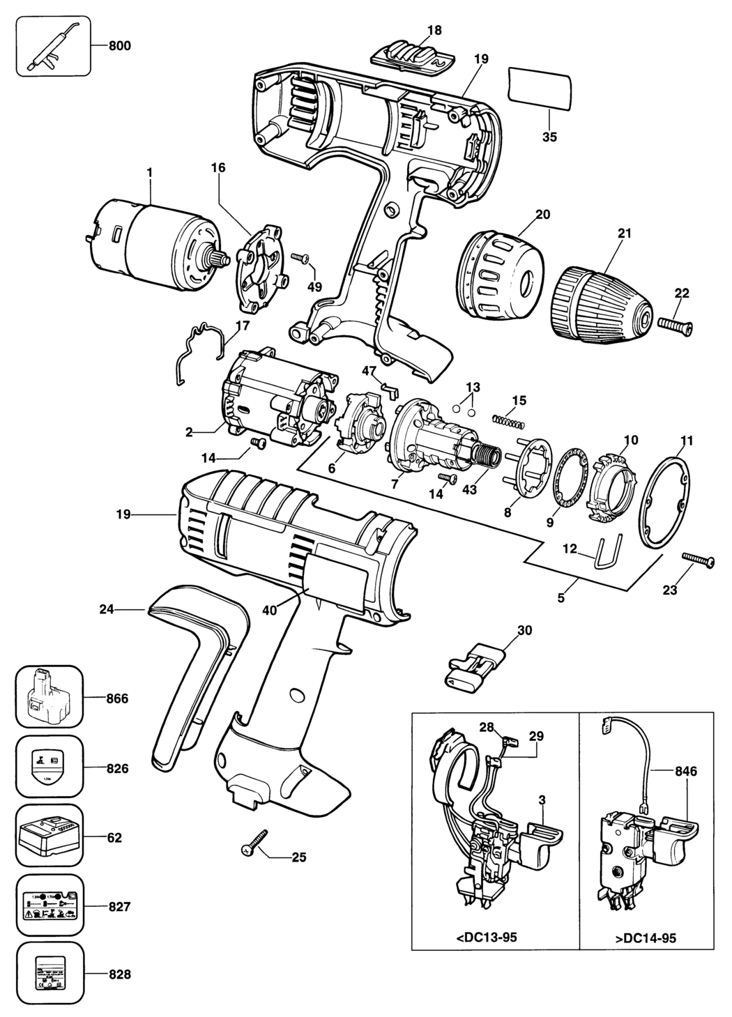 Elu BSA10KM Type 1 Cordless Drill Spare Parts