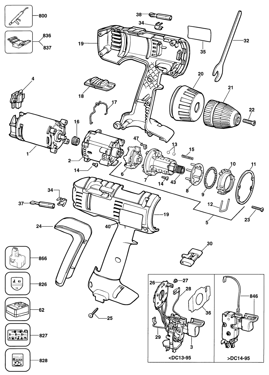 Elu BSA52K Type 1 Cordless Drill Spare Parts