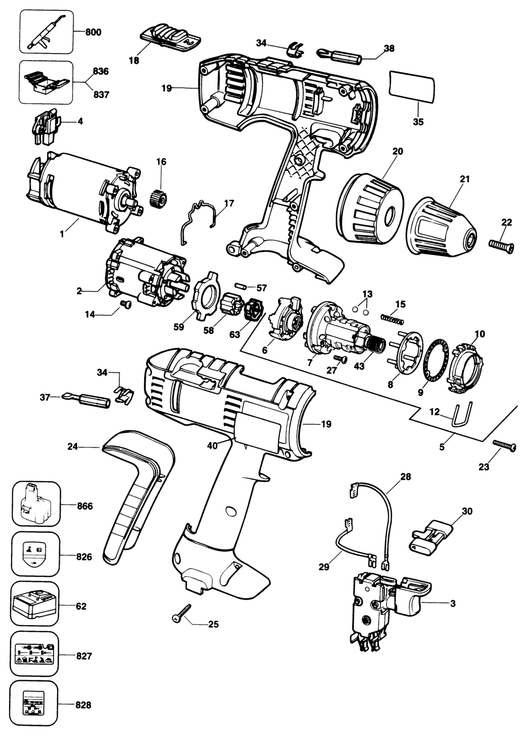 Elu BSA52K Type 2 Cordless Drill Spare Parts