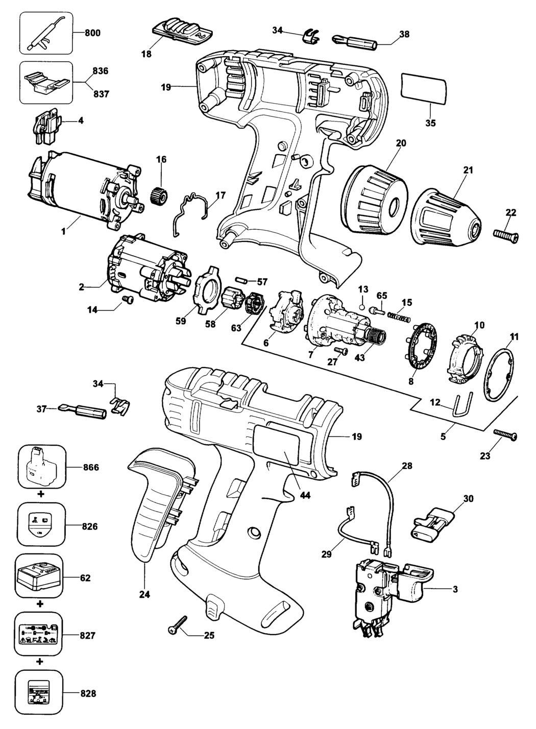 Elu BSA52K Type 3 Cordless Drill Spare Parts