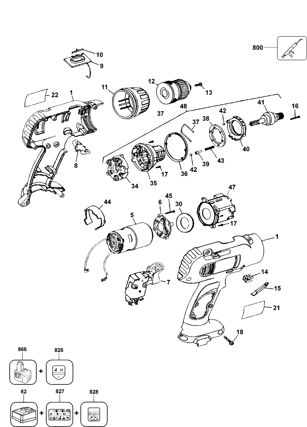 Elu BSA73K Type 1 Cordless Drill Spare Parts