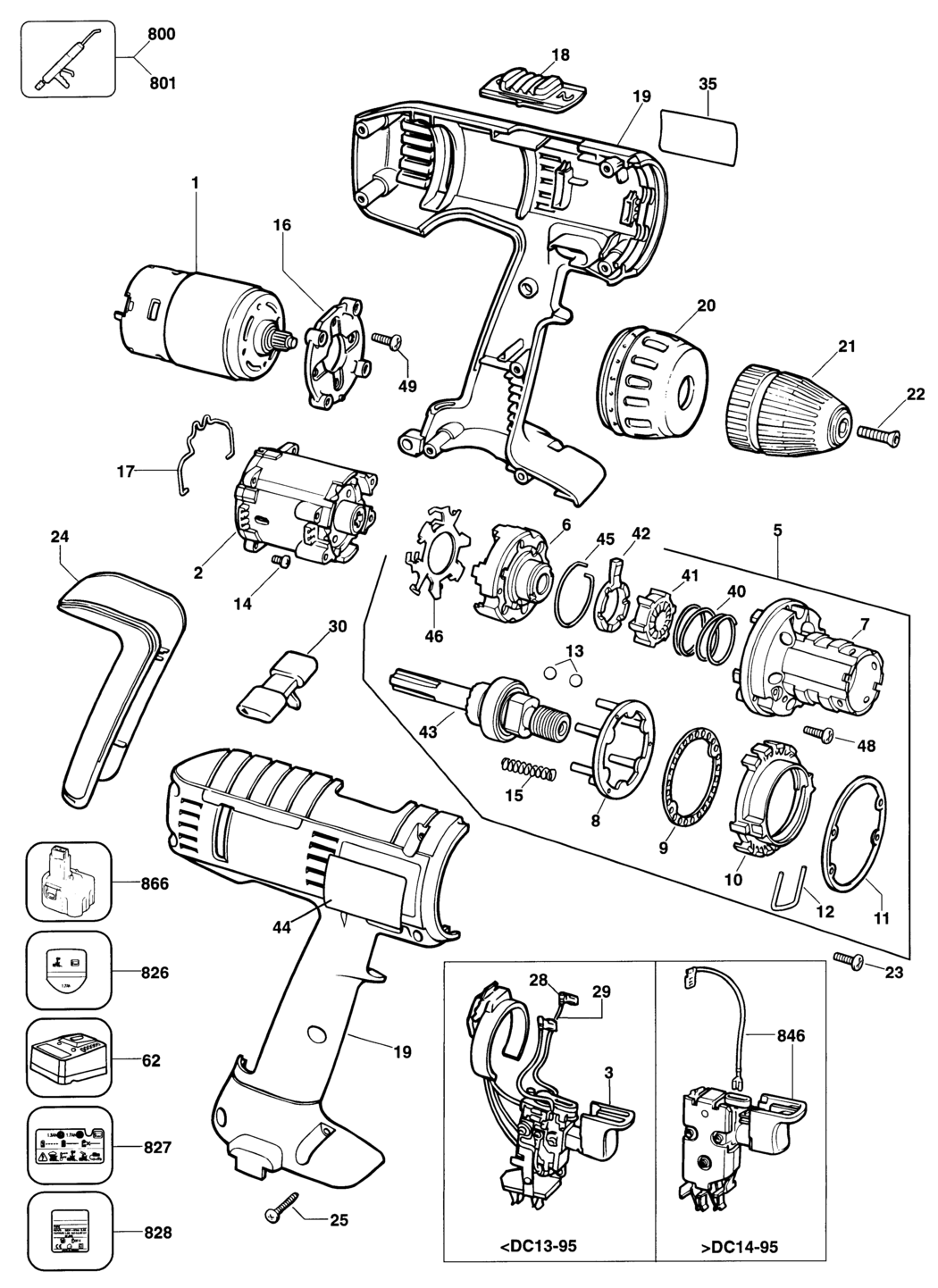 Elu SBA15K Type 1 Cordless Drill Spare Parts