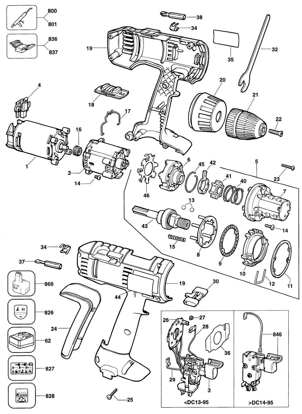 Elu SBA35K Type 1 Cordless Drill Spare Parts