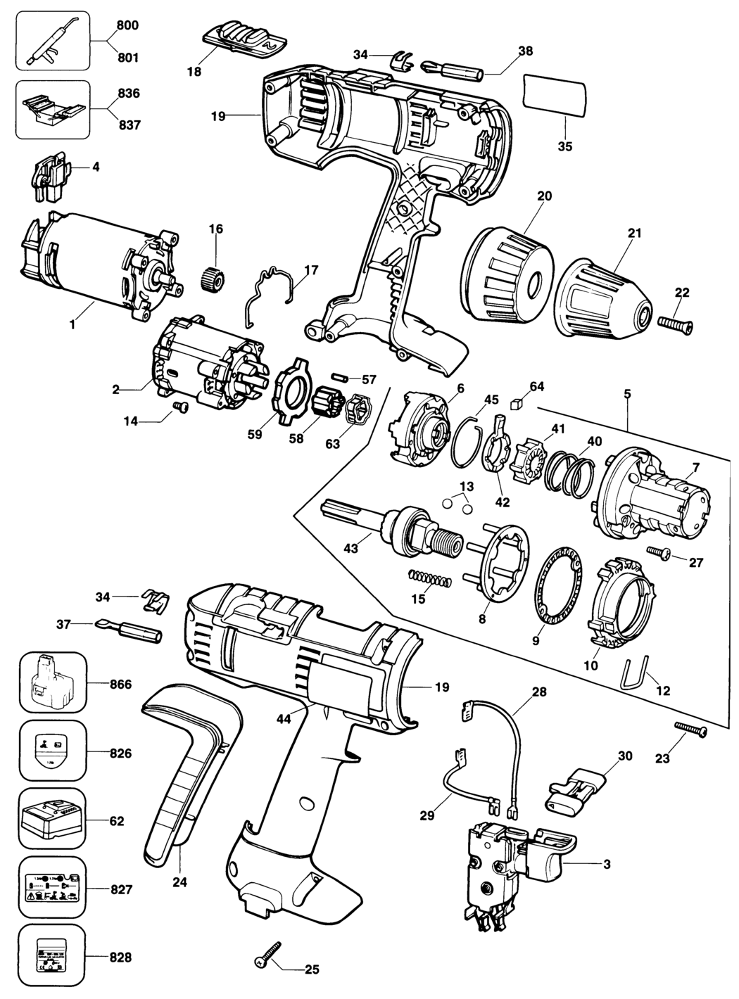 Elu SBA35K Type 2 Cordless Drill Spare Parts